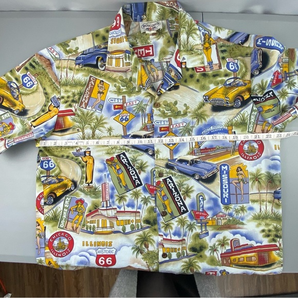 Pacific Legend Hawaiian Style Travel Route 66 Men's Graphic Button Up Shirt - Picture 8 of 12